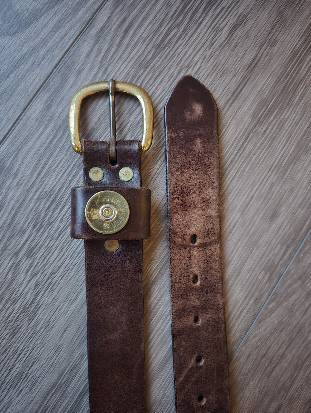 Royden Winchester 12GA Shotshell Leather Belt Mahogany Brass Buckle Size 42 USA